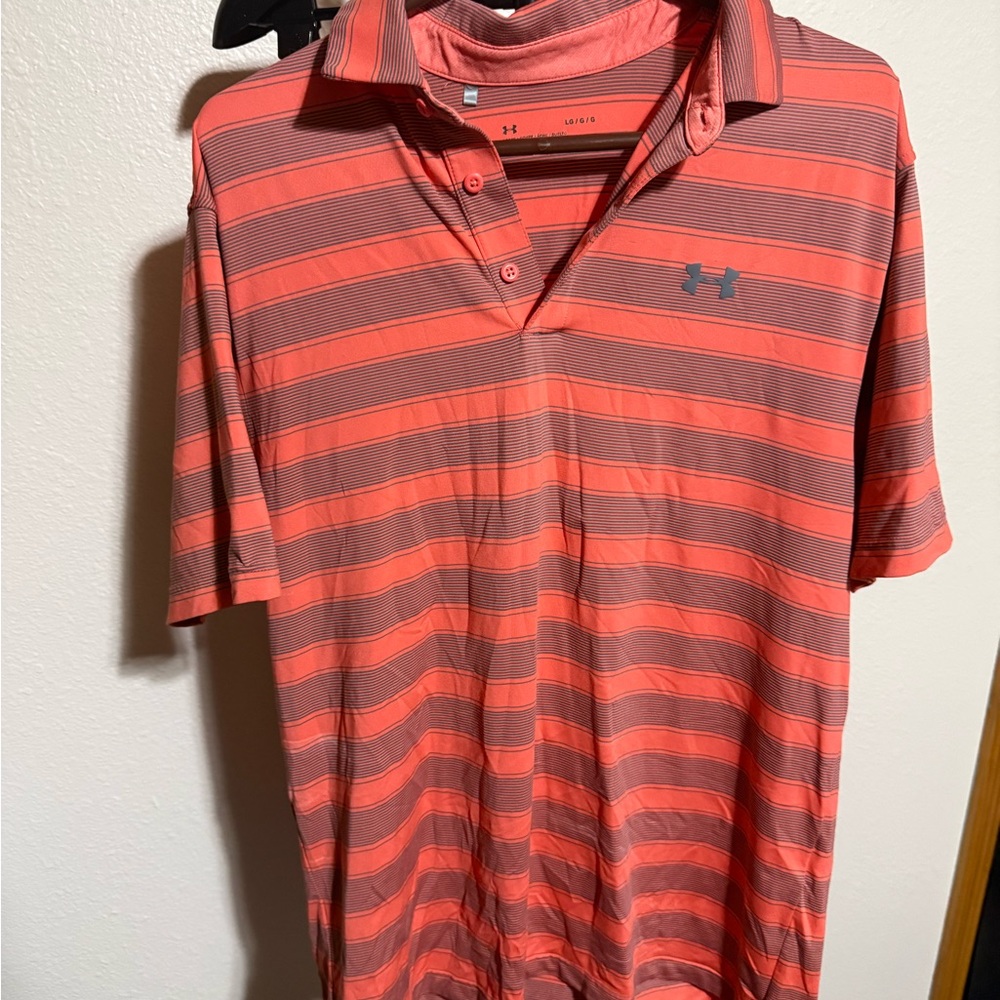 Under Armour Men's Polo Shirt - Red and Gray Stripes